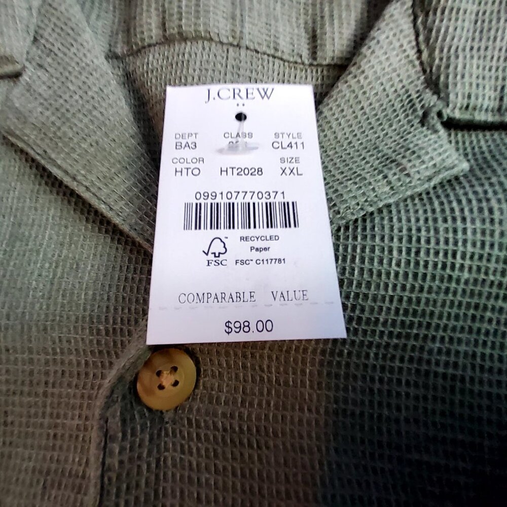 J.Crew Mens  Size XXL Olive Waffle Knit Short Sleeve Shirt With Chest Pocket - Picture 3 of 10
